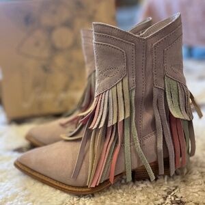 Free People Lawless Fringe Western Boots. Suede Multicolor. Women’s 7.5. In Box
